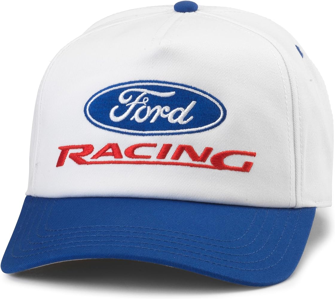 AMERICAN NEEDLE Ford Roscoe Adjustable Snapback Baseball Hat, White/Royal Blue (23008A-FORD-WHRO)