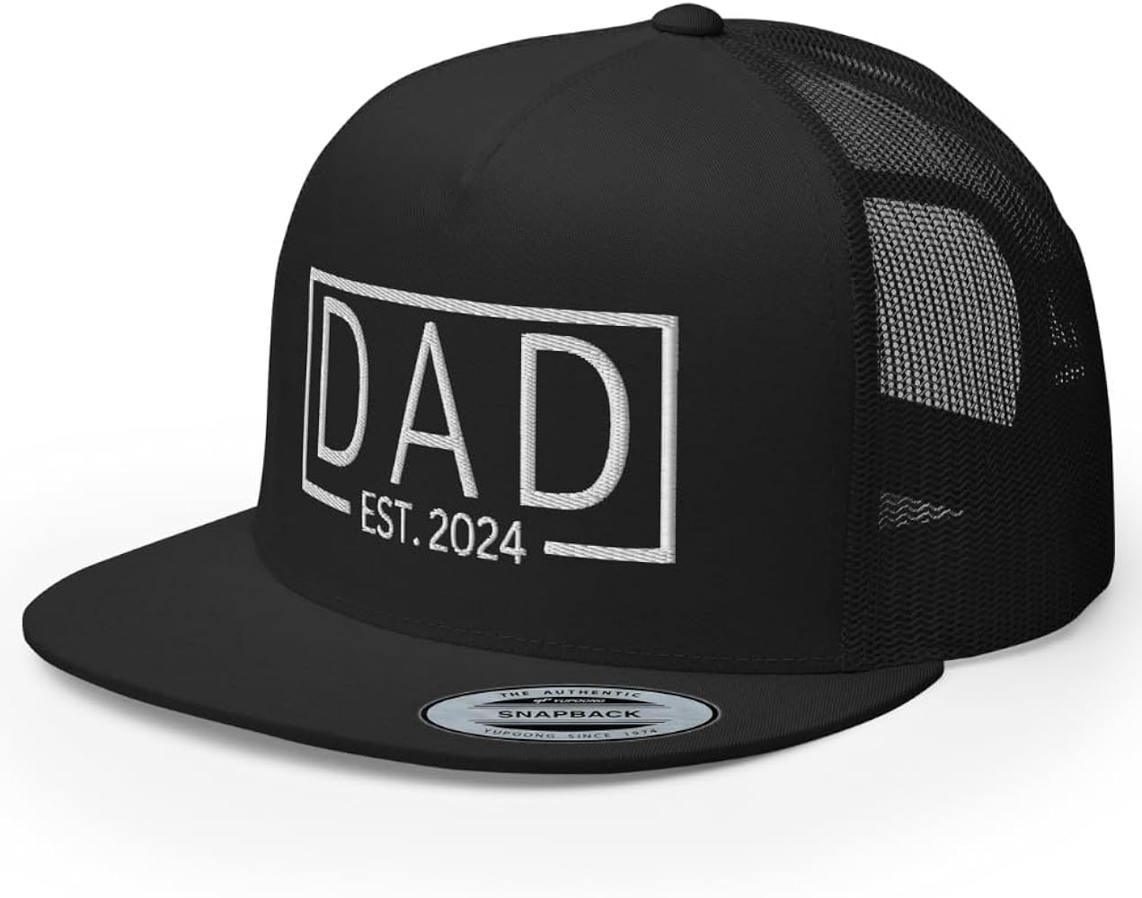 NG Dad Est 2024 Flat Bill Trucker Hat High Crown Adjustable New Dad New Father Cap Expect Baby 2024