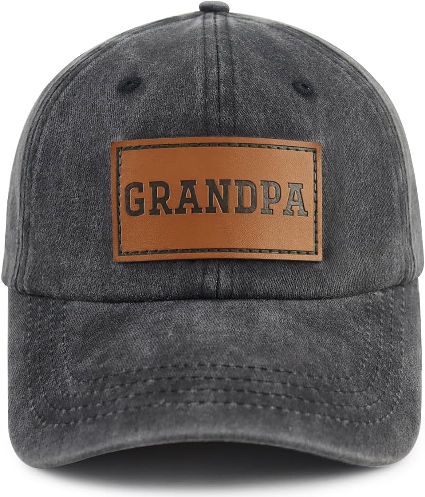 Grandpa Leather Patch Hat for Men, Funny Adjustable Cotton Grandfather Baseball Cap