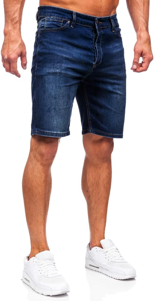 Muscle Alive Men's Denim Shorts 11" Inseam Slim Fit Stretch Ripped Short Jeans