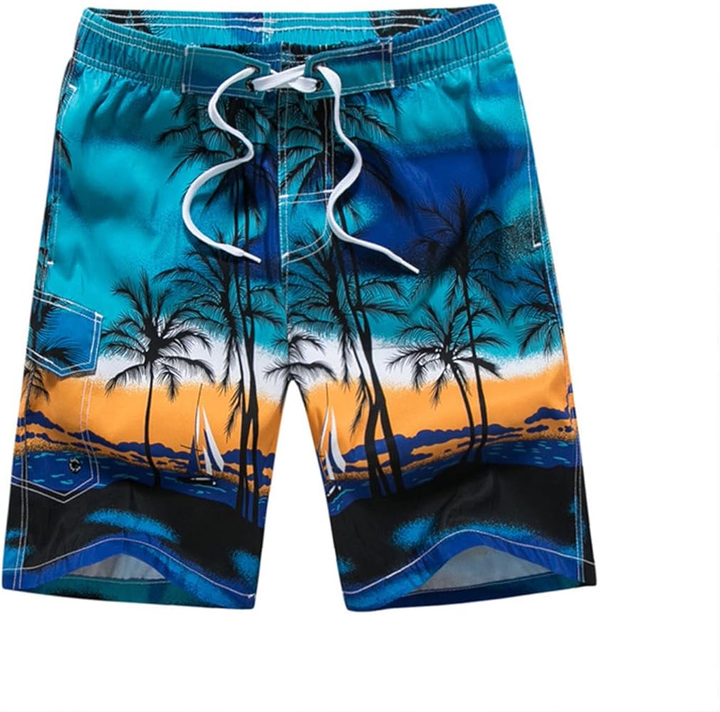 Men's Hawaii Beach Shorts Casual Elastic Drawstring Printed Shorts Summer Comfy Vacation Knee Length Beach Shorts