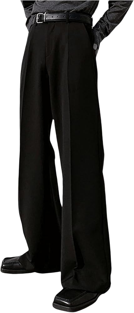 GORGLITTER Men's Zipper Fly Flare Leg Pants Solid Bell Bottom Pants with Pockets