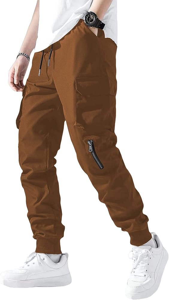 OYOANGLE Men's Cargo Pants Drawstring Waist Flap Pockets Jogger Sweatpants Track Pants