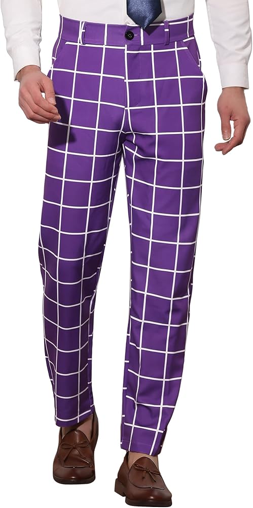 Lars Amadeus Men's Business Plaid Pants Casual Slim Fit Checked Dress Trousers