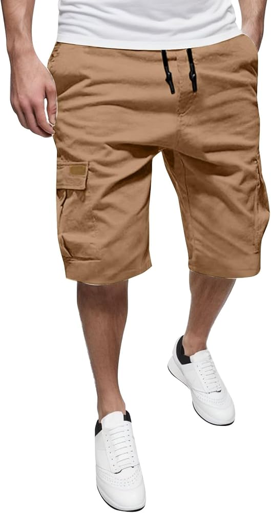 Big and Tall Shorts for Men, Mens Casual Twill Cargo Shorts Cotton Drawstring Classic Cargo Stretch Short with Pockets