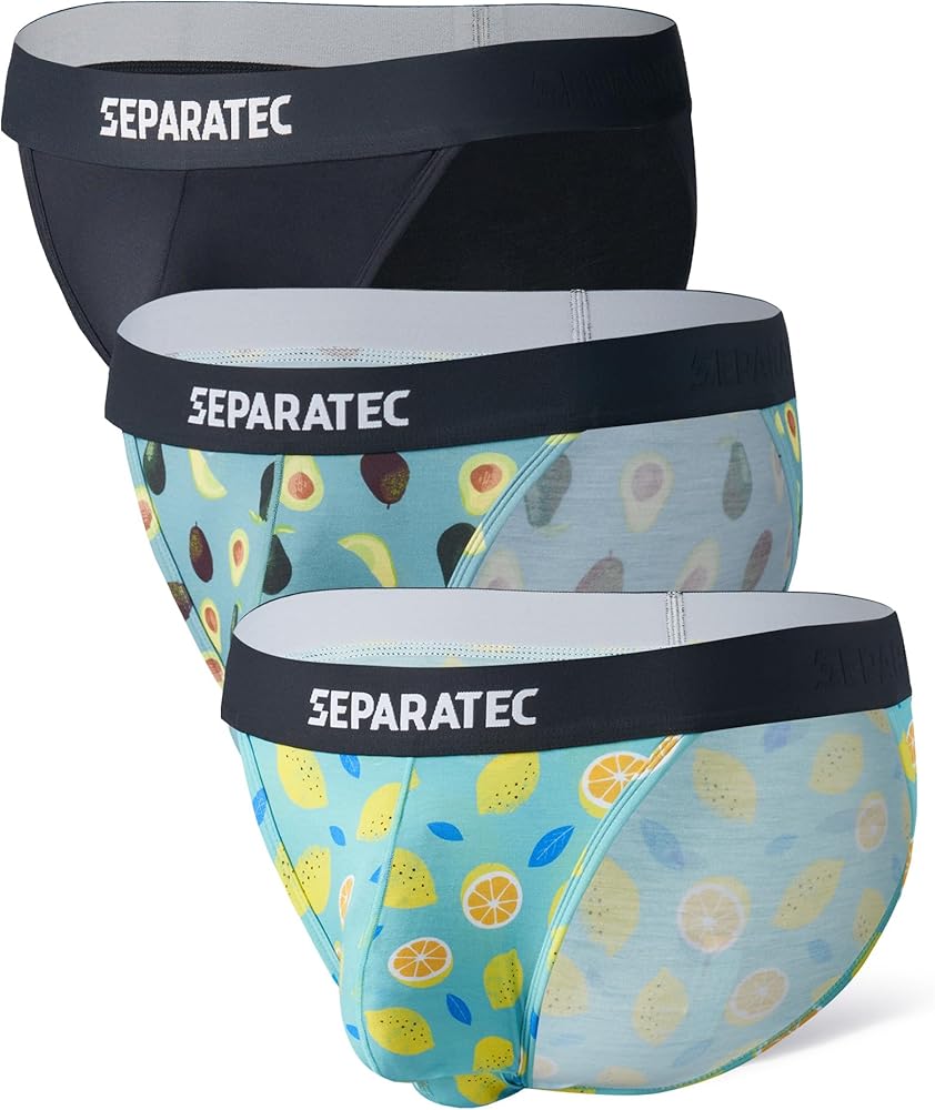 Separatec Mens Bikini Underwear Dual Pouch Rayon made from Bamboo Sexy Briefs for Men 3 Pack