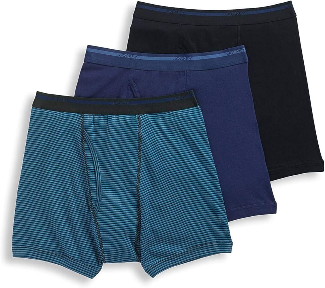 Jockey Men's Underwear Lightweight Classic Boxer Brief - 3 Pack, Black/Teal Stripe/Rich Blue, 2XL