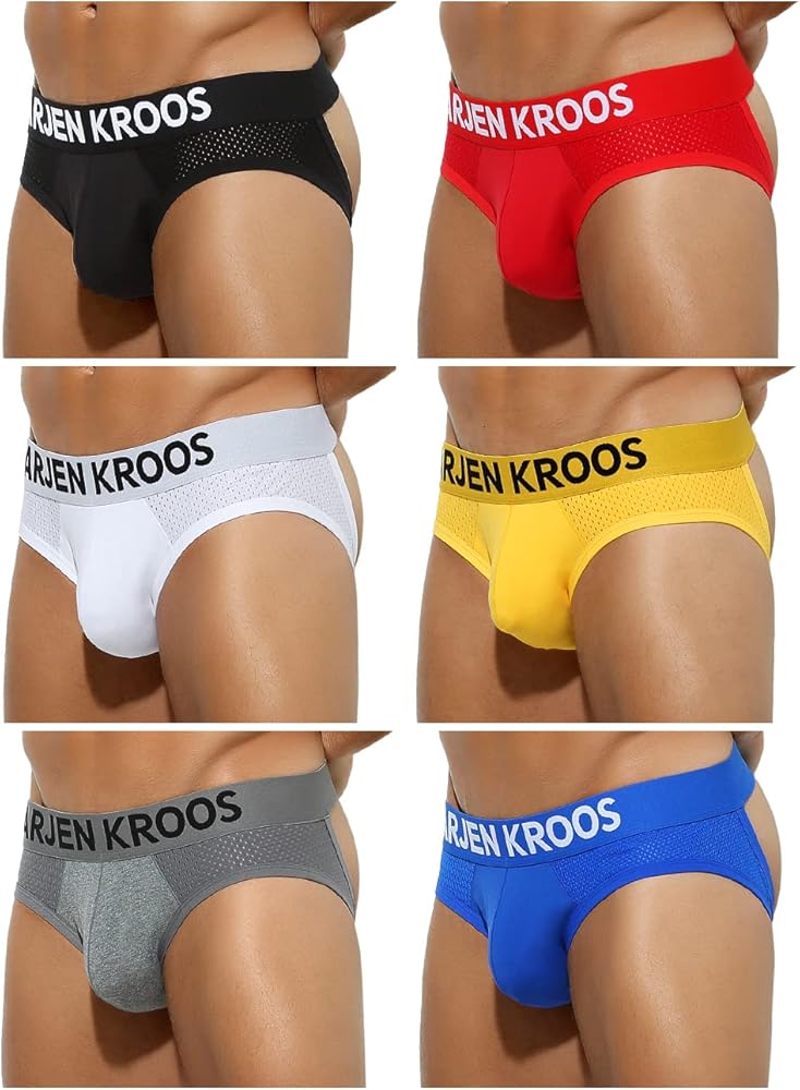 Arjen Kroos Men's Jockstrap Underwear Breathable Mesh Athletic Supporter Cotton Pouch Jock Briefs, 6 Pack