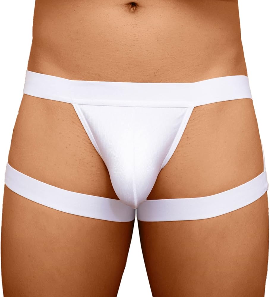 Mens Low Rise Underwear Sexy Mesh Jock Strap Breathable Cotton Loose Fit Comfort Flex Bulge Pouch (White-1, XXL)