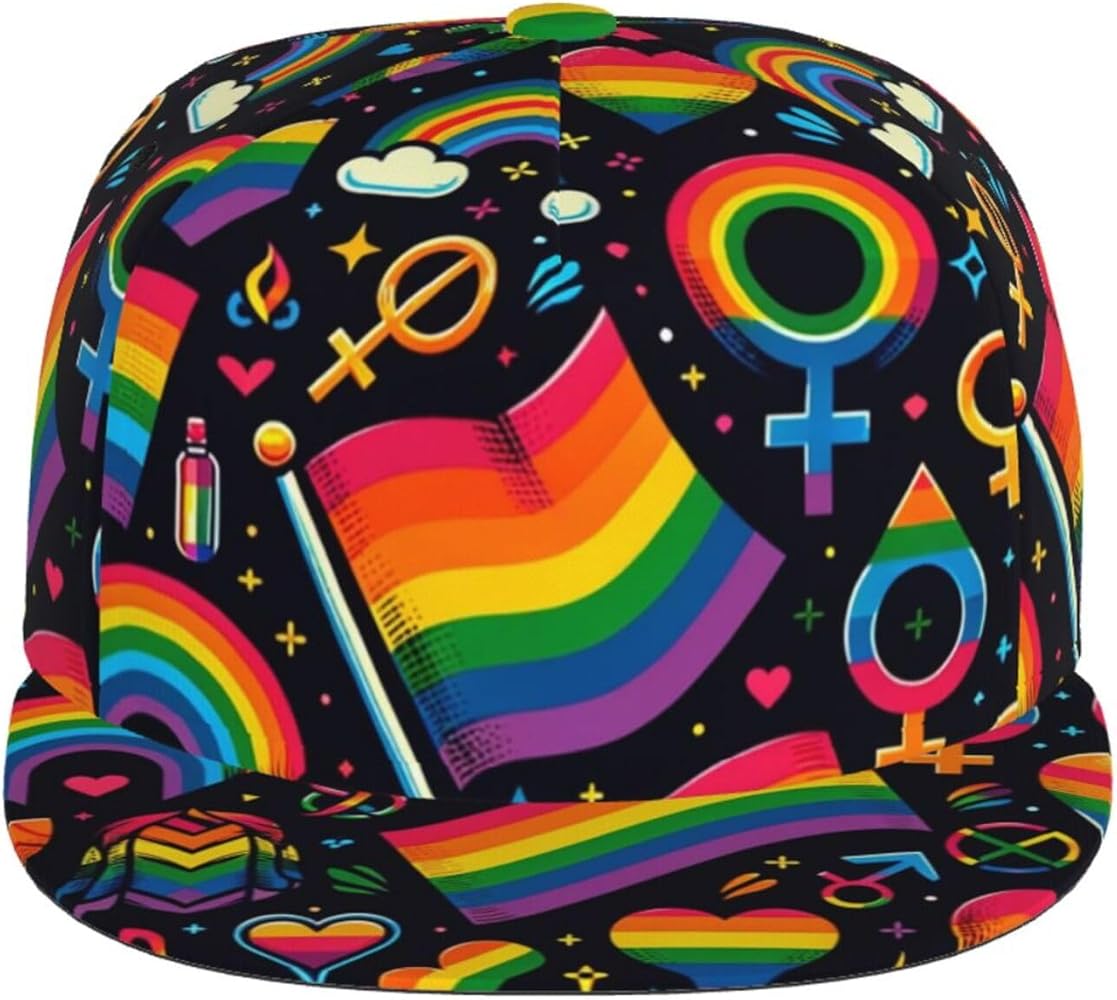 Unisex Adjustable Flat Brim Cap LGBT-Gay-Pride-Rainbow Baseball Cap Cool Snapback Hat for Men Women