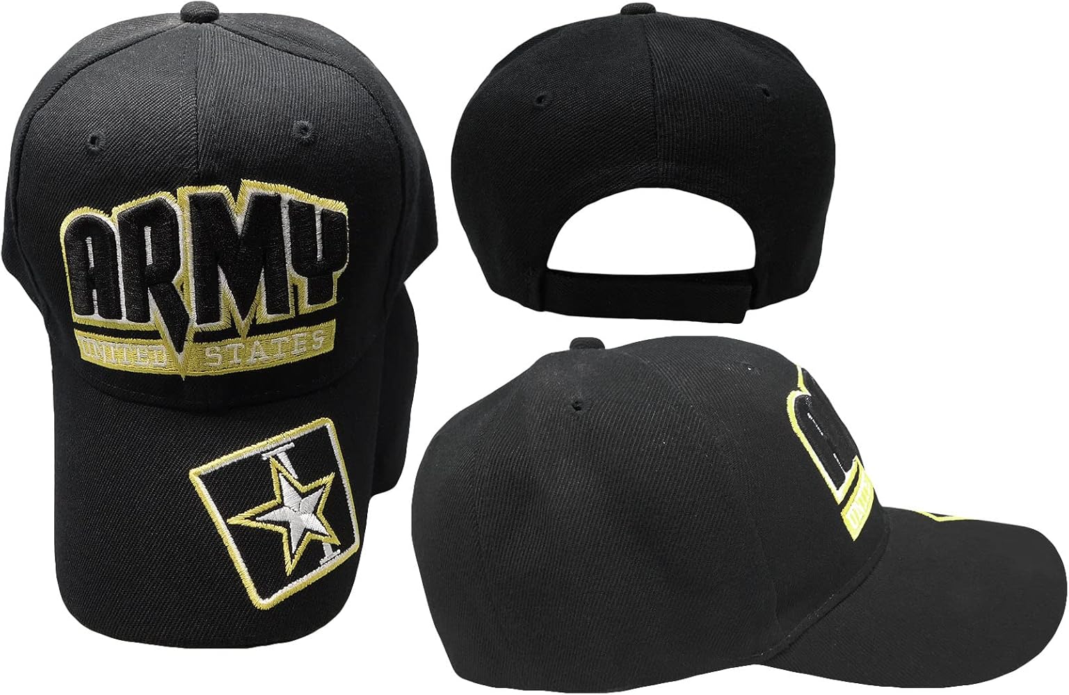 United States U.S. Army Star Black and Gold 3D Letters Adjustable Embroidered Cap Hat