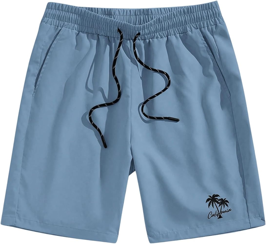 GORGLITTER Men's Coconut Tree Graphic Track Shorts Drawstring Waist Running Shorts with Pockets