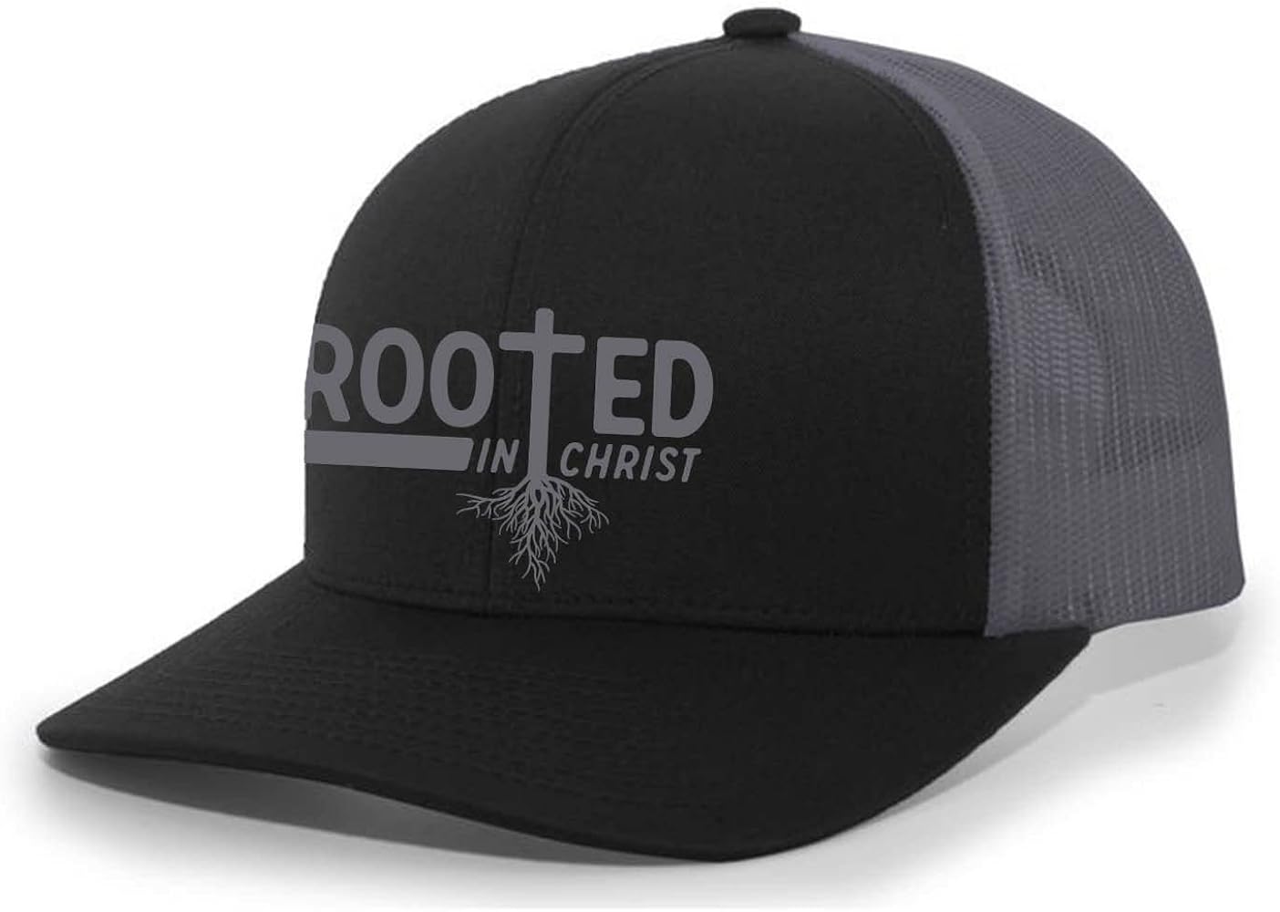 Christian Rooted in Christ Cross Mens Embroidered Mesh Back Trucker Hat