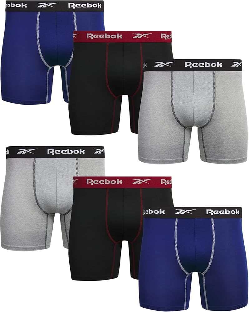 Reebok Men's Boxer Briefs - 6 Pack Active Performance Boxer Briefs with Contour Pouch - Soft Underwear Boxers for Men (S-XL)