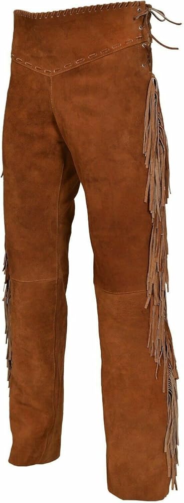 Mount Helicon Men's Native American Buckskin/Deerskin Suede Leather Pant Fringes Red Indian Cowboy Reenactment Mountain Man