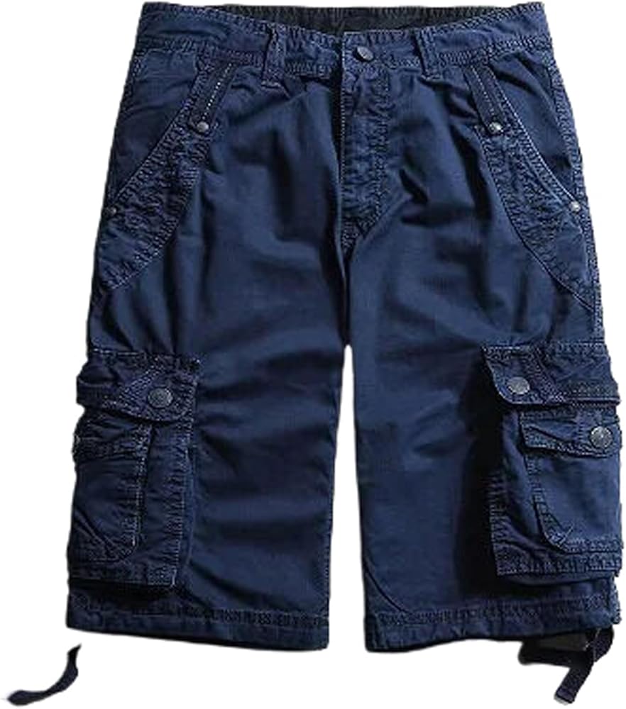 WOLONG Summer Cargo Shorts Men Cotton Mid-Waist Casual Multi-pocket Outdoor Shorts