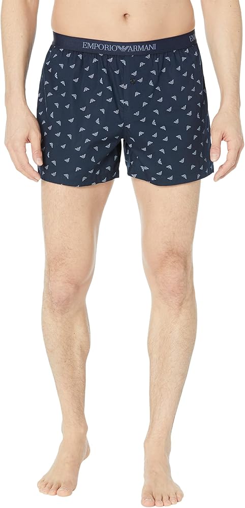 Emporio Armani Men's Yarn Dyed Woven Eagle Print Elastic Band Boxers