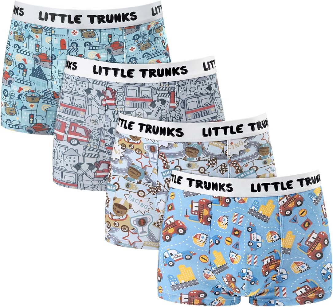 Littleforbig Men’s Breathable Durable Cotton Underwear Moisture-Wicking Cars Little Trunks 4 Pack Boxer Briefs Set