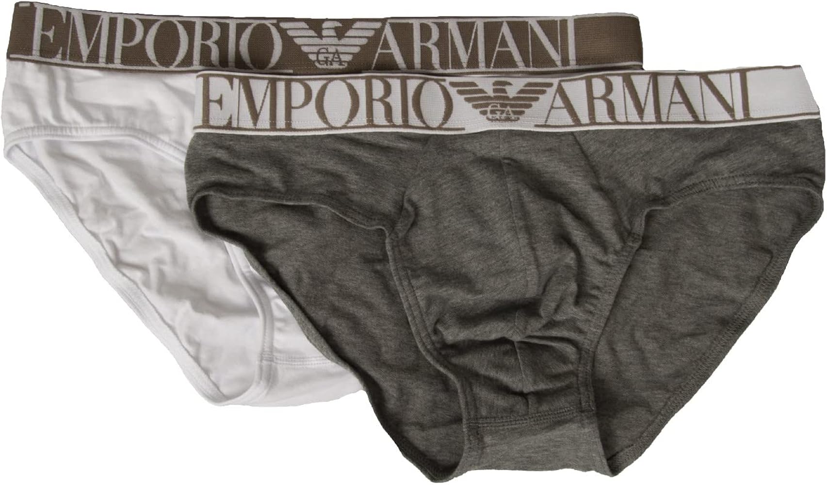 Emporio Armani men's briefs 2-piece pack elastic underpants stretch cotton underwear article 111733 2F720 BRIEF, 61410 Bianco/Grigio melamge scuro, X-Large