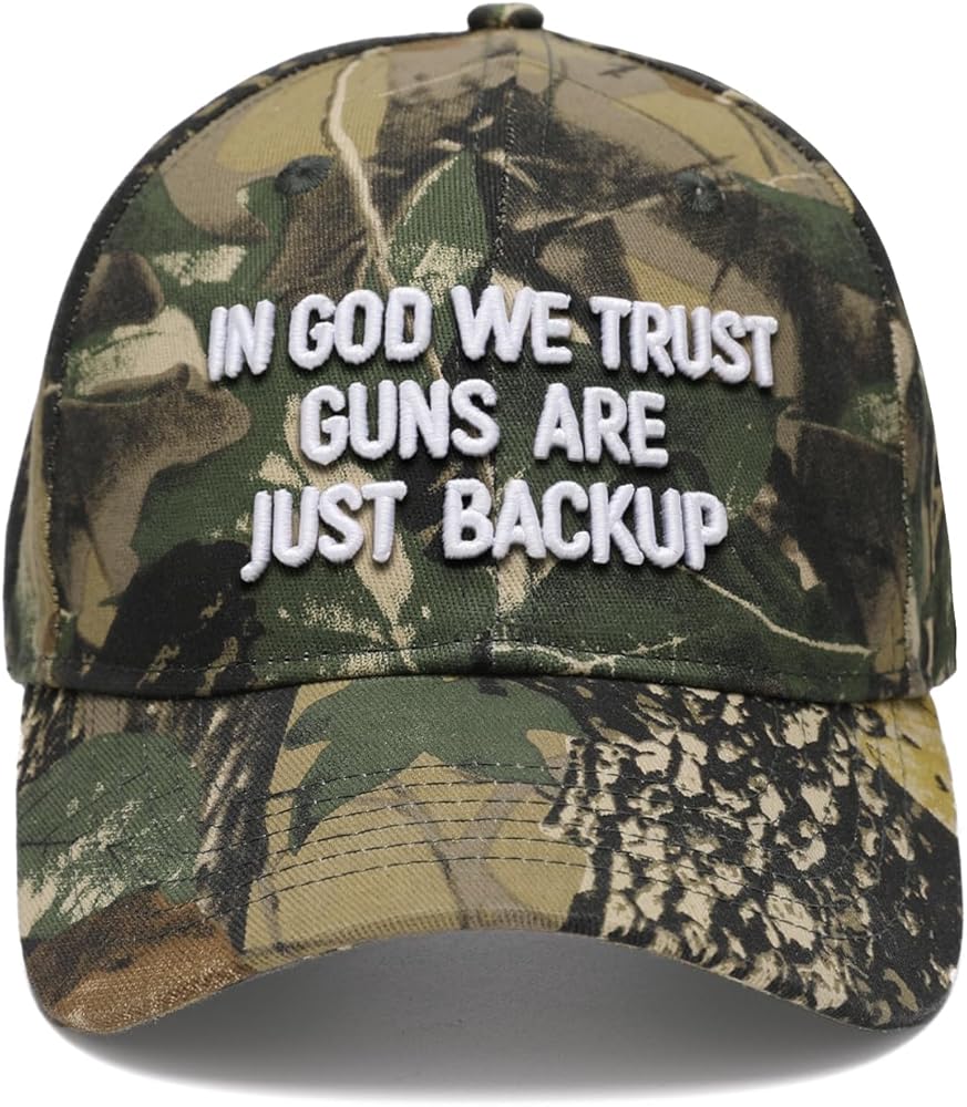 in God We Trust Guns are Just Backup Camo Country Hat for Men Featured with 3D Exquisite Embroidery, Gifts for Husband