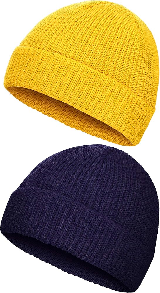 SATINIOR 2 Pieces Winter Fisherman Beanie Trawler Beanie Watch Hat Roll up Edge Skullcap Unisex