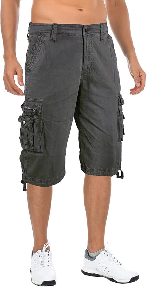 Cargo Work Shorts Men's 3/4 Capri Shorts Below Knee Cotton Casual Long Inseam Shorts with Multi Pockets