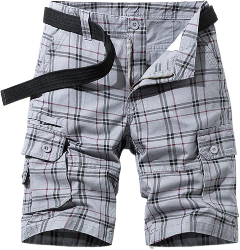 Men's Shorts Cargo Summer Multi Pocket Plaid Solid Shorts Casual Shorts for Men, Z02 Grey, 36