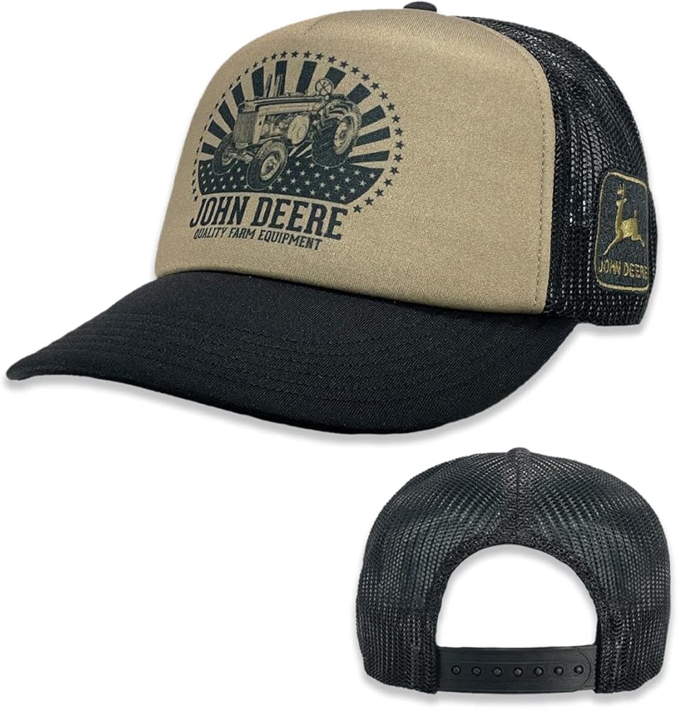 John Deere Baseball Cap Trucker Hat Sub Tractor Print Olive