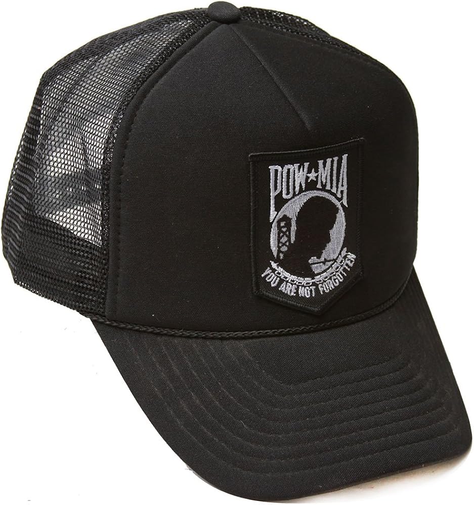 Delux 3D Patch Embroidery Trucker Hat, POW*MIA Black