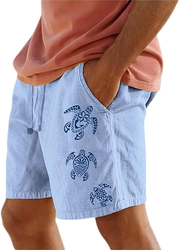 Men Linen Shorts Casual Lightweight Loose Elastic Waist Hawaiian Summer Beach Flat Front Comfortable Shorts for Men