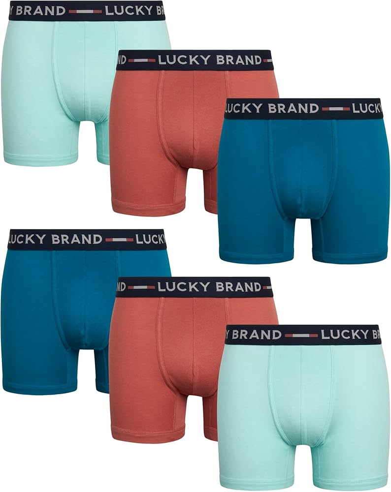 Lucky Brand Men's Boxer Briefs – 6 Pack Super Soft Mens Underwear with Comfort Pouch - Breathable Boxers for Men Pack (S-XL), Size Medium, Blue/Rose/Light Blue