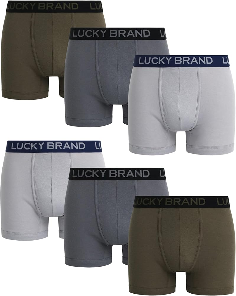 Lucky Brand Men's Boxer Briefs – 6 Pack Super Soft Mens Underwear with Comfort Pouch - Breathable Boxers for Men Pack (S-XL), Size Small, Leaf/Alloy/Smoked Pearl