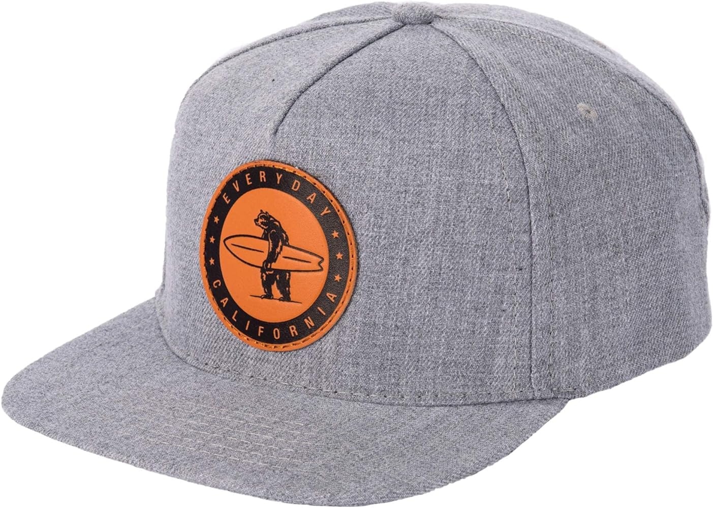 Everyday California ‘Marine Layer’ Snapback Grey Surfing Hat - Flat Brim Baseball Style Cap with Vegan Leather Patch