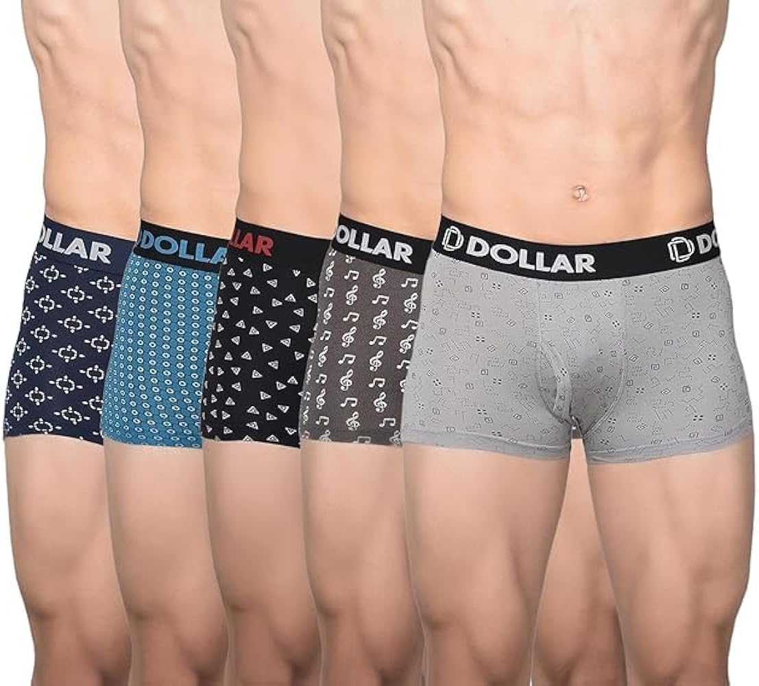 Dollar Men's Assorted Underwear Pack of 5 Cotton Trunk (Colour & Print May Vary)