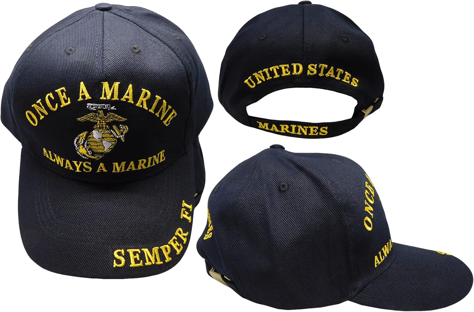 United States Marines Once A Marine Always A Marine Semper Fi Black Adjustable Embroidered Cotton Hat Cap - Officially Licensed