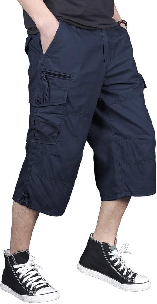 FEDTOSING Men's 3/4 Long Cargo Shorts Loose Fit Elastic Waist Below Knee Work Tactical Shorts with Multi-Pockets