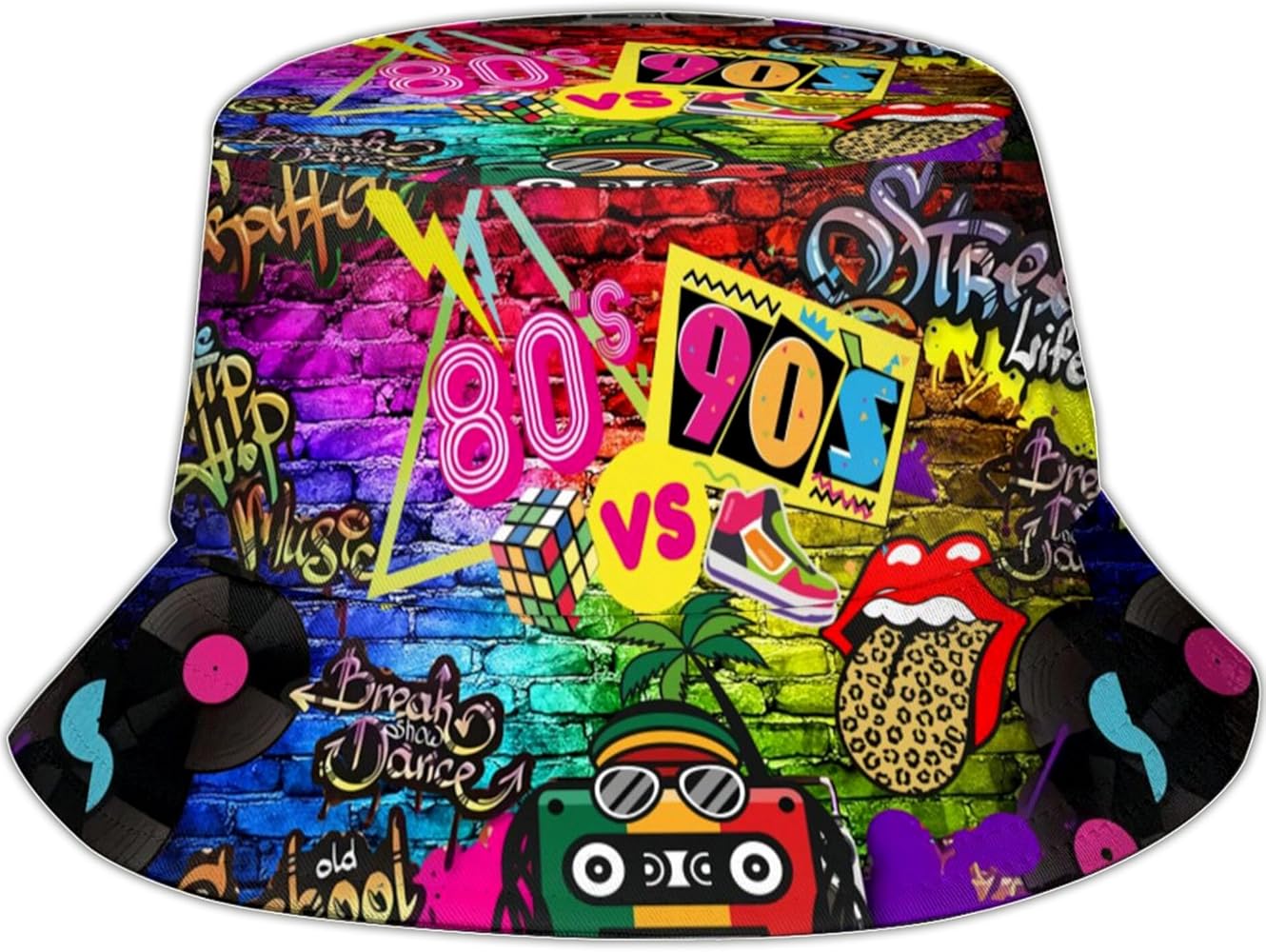 Fashion Retro 80s 90s Bucket Hat Rave Festival Party Outfit for Women Men Fisherman Sun Hat