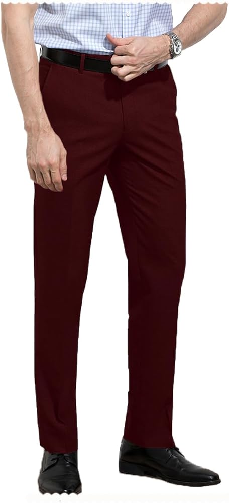 Men's Slim Fit Slacks Stretch Texture Classic Flat Front Dress Pants for Men