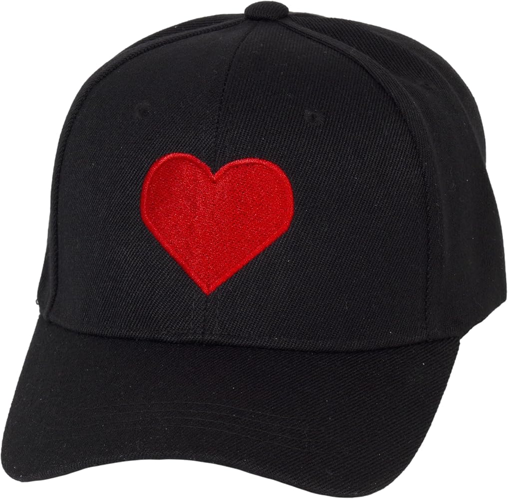 Mens Womens Bold Red Heart Hat - Embroidery Adjustable Cap