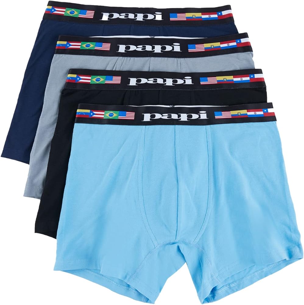 PAPI Boxer Briefs 4 Pack Mens - 990003 (Small, Navy/Grey/Black/LT Blue - NAAB)