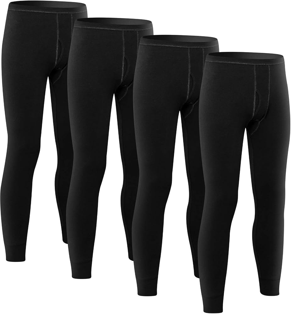 4 Pcs Lightweight Men's Thermal Underwear Pants Warm Long Johns Leggings Base Layers Bottoms Winter