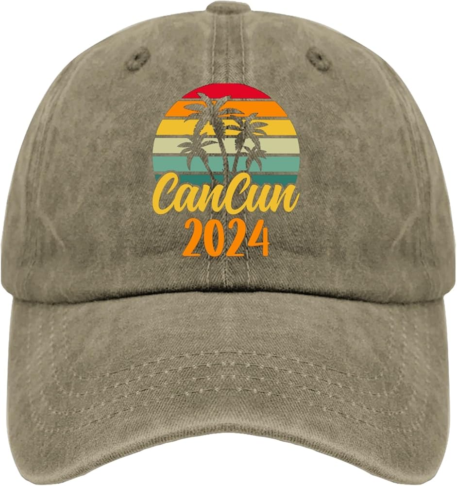 Cancun 2024 Baseball Cap Hats for Men Fashion Pigment Black Womens Beach Hat Gifts for Dad Running Hats