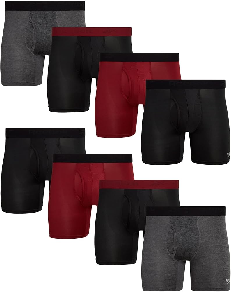 Reebok Men's Boxer Briefs - 8 Pack Performance Mens Underwear Boxer Briefs with Fly Pouch - Underwear for Men Pack (S-XL)