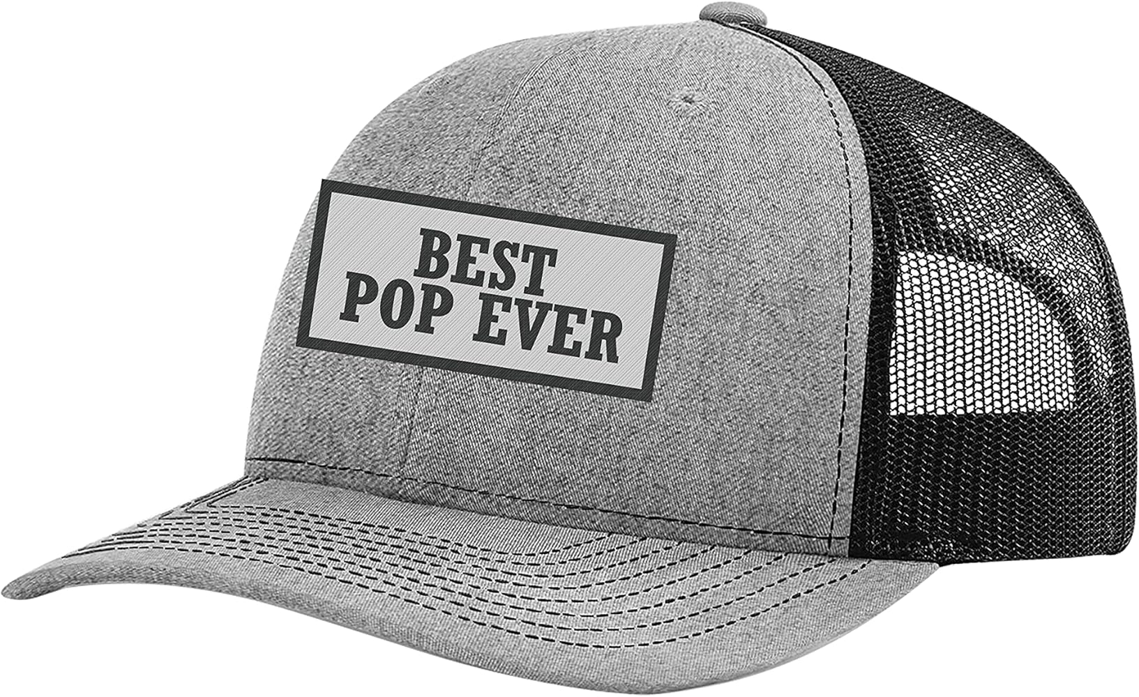 Men's Best Pop Ever Father's Day Embroidered Patch Mesh Back Trucker Hat, Heather Grey/Black