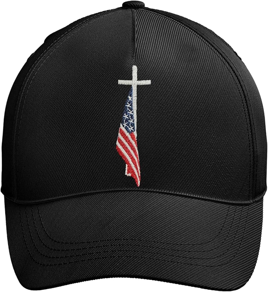 Patriotic Adjustable Snapback Baseball Cap for Men Women, Cross American Flag Trucker Hats Classic Caps Dad Hat Gifts