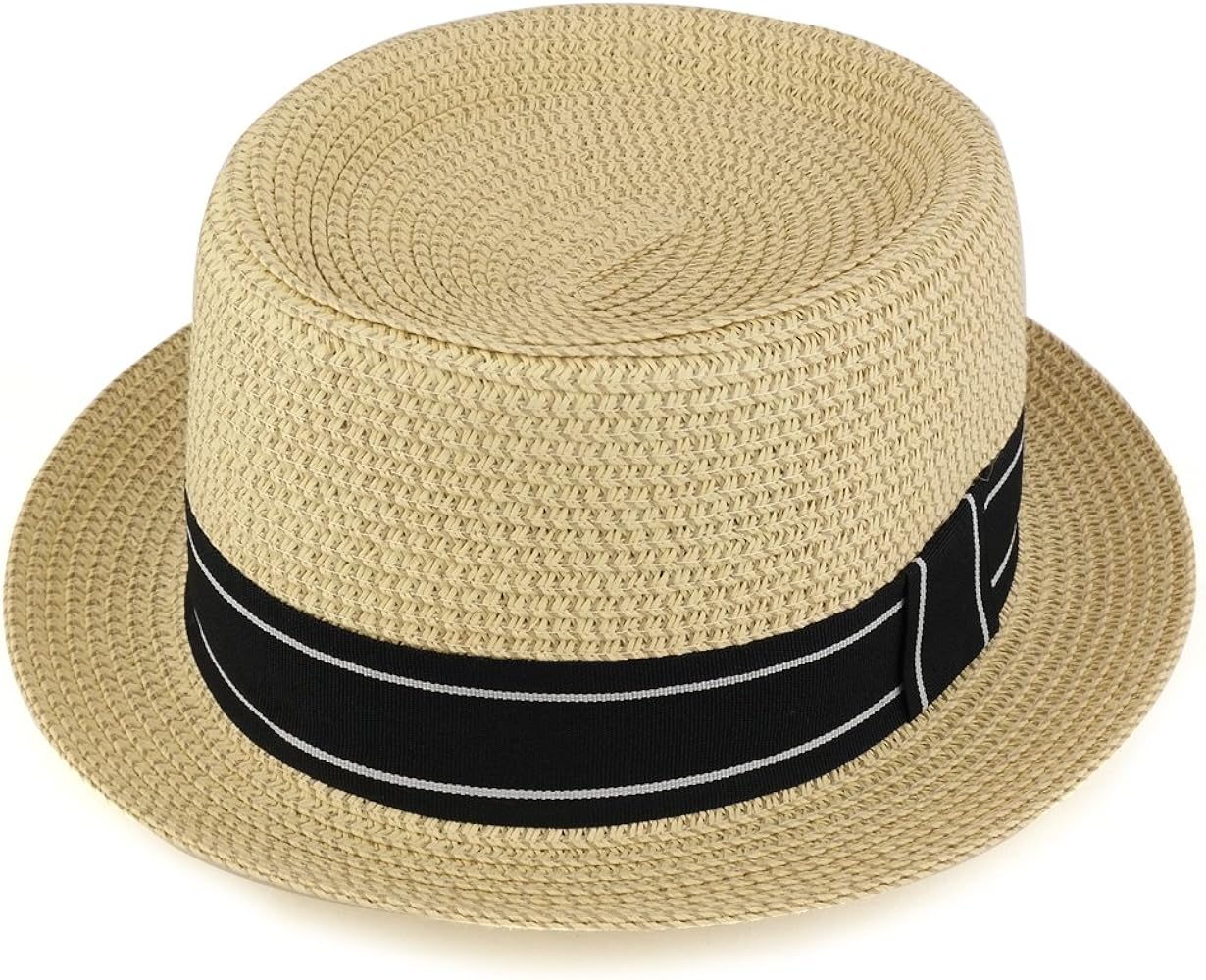 Trendy Apparel Shop Mens Summer Tweed Pork Pie Paper Braid Fedora Hat