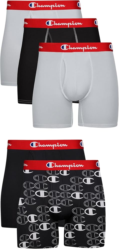 Champion Men's Boxer Briefs Pack, Lightweight Stretch, Moisture Wicking, Odor Control, 5-Pack