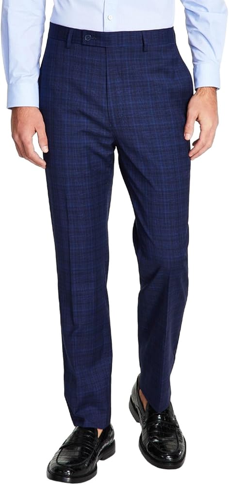 Calvin Klein Mens Slim Fit Plaid Suit Pants Blue 32/30