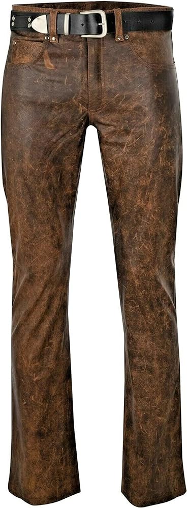 Mens Cowboy Western Traditional Native American Leather Pants Casual Fashion