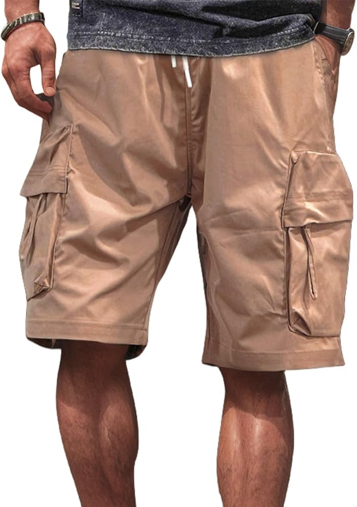 Men's Casual Cargo Shorts with Elastic Waist Featuring Pockets Men Cargo Pants and Shorts